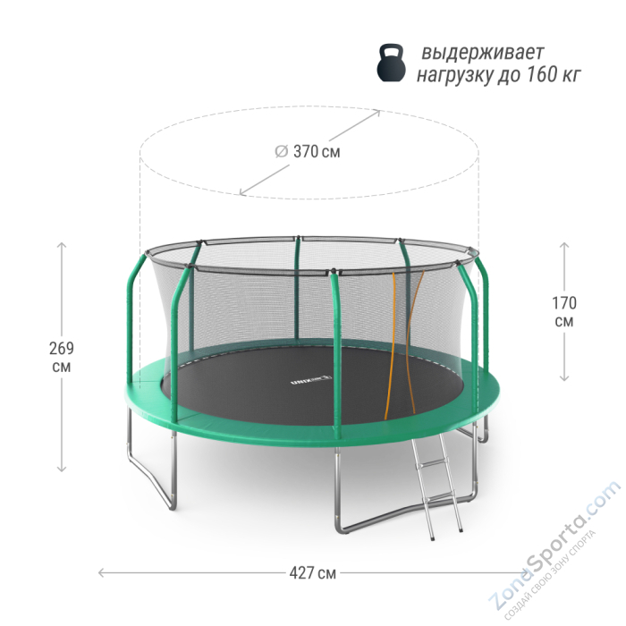 Батут Unix Line Supreme Basic 14 ft (green)
