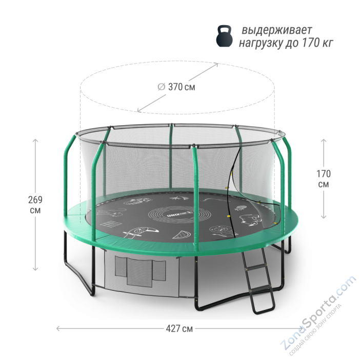 Батут UNIX line Supreme Game 14 ft (green) TRUSUG14GR