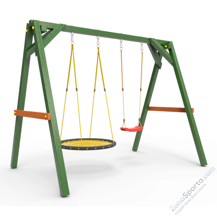 Деревянные качели Пикник 2 Вега (качели гнездо 1м качели долька)