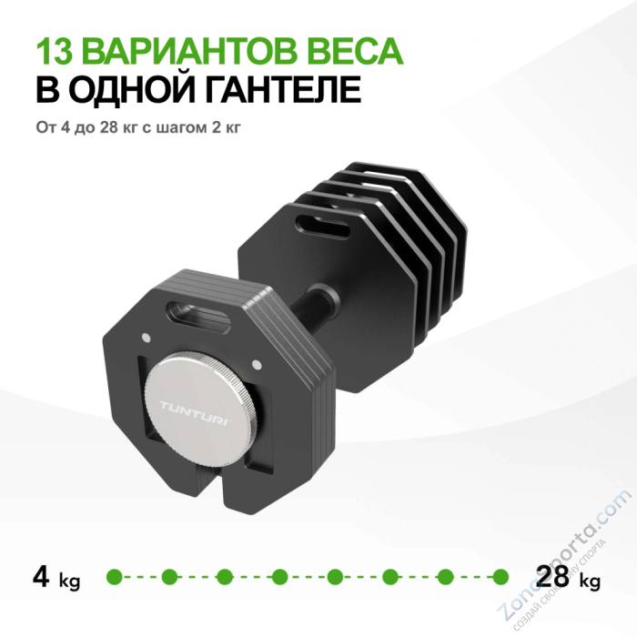 Гантель наборная Tunturi Rapid с быстрой сменой веса, 28 кг